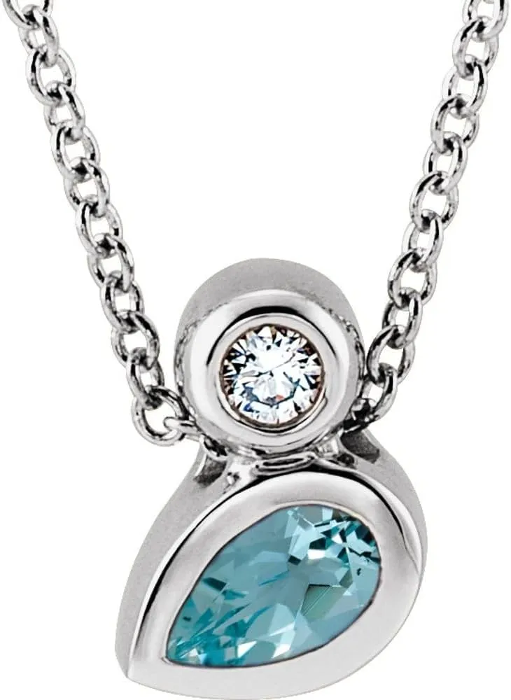 Platinum 5x3mm Pear Shape Aquamarine and .03 cttw Diamond Necklace Fine Jewelry for Women Gifts for Her (8.57x6.48mm, G-H, SI2-SI3), 16-18"