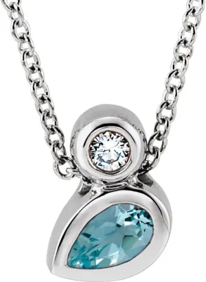 Platinum 5x3mm Pear Shape Aquamarine and .03 cttw Diamond Necklace Fine Jewelry for Women Gifts for Her (8.57x6.48mm, G-H, SI2-SI3), 16-18"