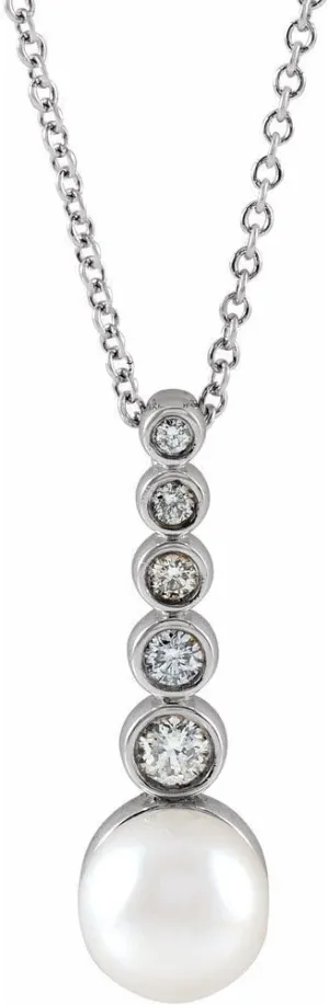 Platinum Cultured Akoya Pearl and 1/8 cttw Diamond Bar Necklace Fine Jewelry for Women Gifts for Her (20.28x6.32mm, G-H, SI2-SI3), 16-18"