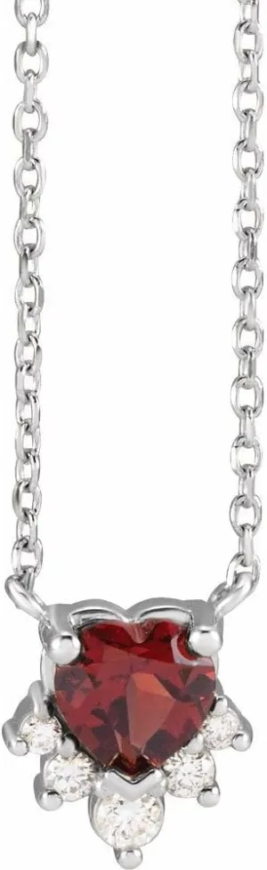 Platinum Heart Shape Mozambique Garnet and .07 cttw Diamond Necklace Fine Jewelry for Women Gifts for Her (9.21x7.75mm, G-H, SI2-SI3), 16"