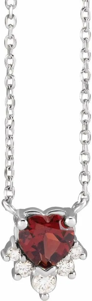 Platinum Heart Shape Mozambique Garnet and .07 cttw Diamond Necklace Fine Jewelry for Women Gifts for Her (9.21x7.75mm, G-H, SI2-SI3), 16"