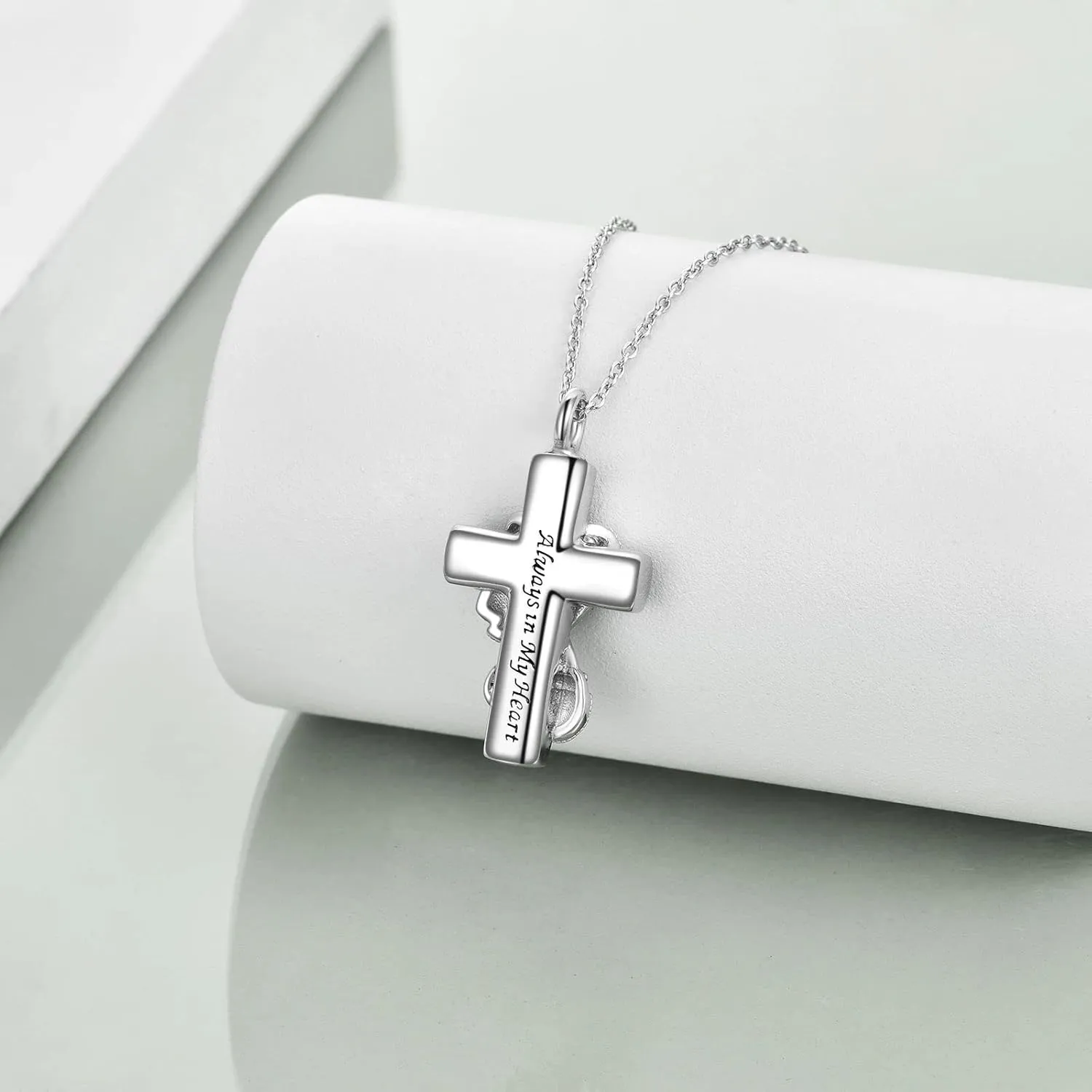 POPLYKE Urn Necklaces for Ashes 925 Sterling Silver Cross Necklace Cremation Animal Jewelry for Ashes Memorial Ash Pendant Keepsake Gifts