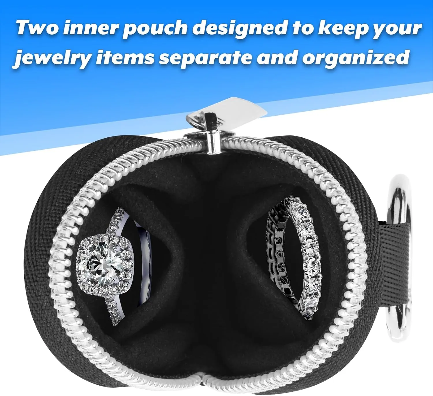 Portable Ring Organizer Case with Keychain, Traveling Ring Holder Storage Bag, Anti-Lost Keychain Container for Rings, Jewelry (1, Grey)