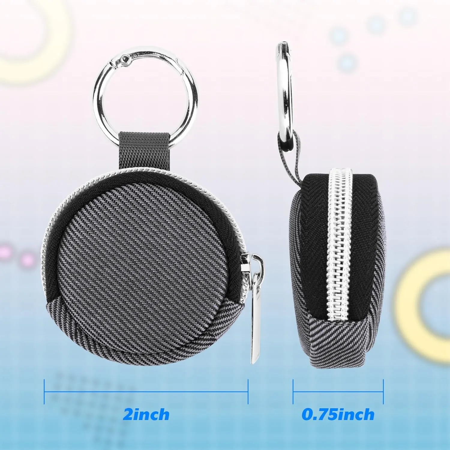Portable Ring Organizer Case with Keychain, Traveling Ring Holder Storage Bag, Anti-Lost Keychain Container for Rings, Jewelry (1, Grey)