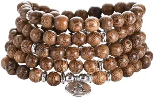 Prayer Beads Bracelet 108 Tibetan Buddhist Rosary Charm Mala Meditation Flower of Life Lucky Wenge Wooden Bracelet for Women Men