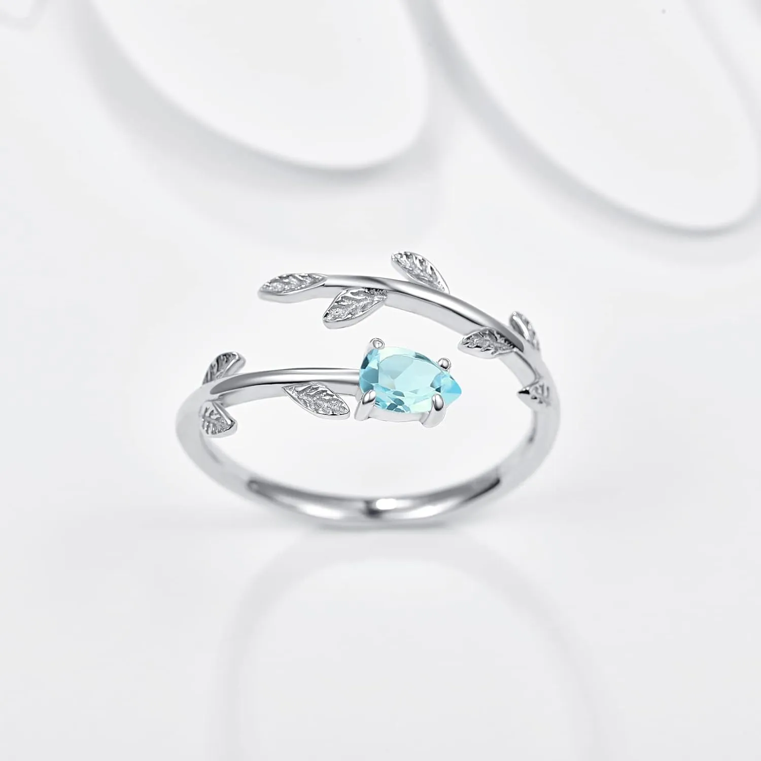 PRAYMOS 925 Sterling Silver Leaf Birthstone Rings Adjustable Open Ring for Women with Jewelry Box Size 7-9