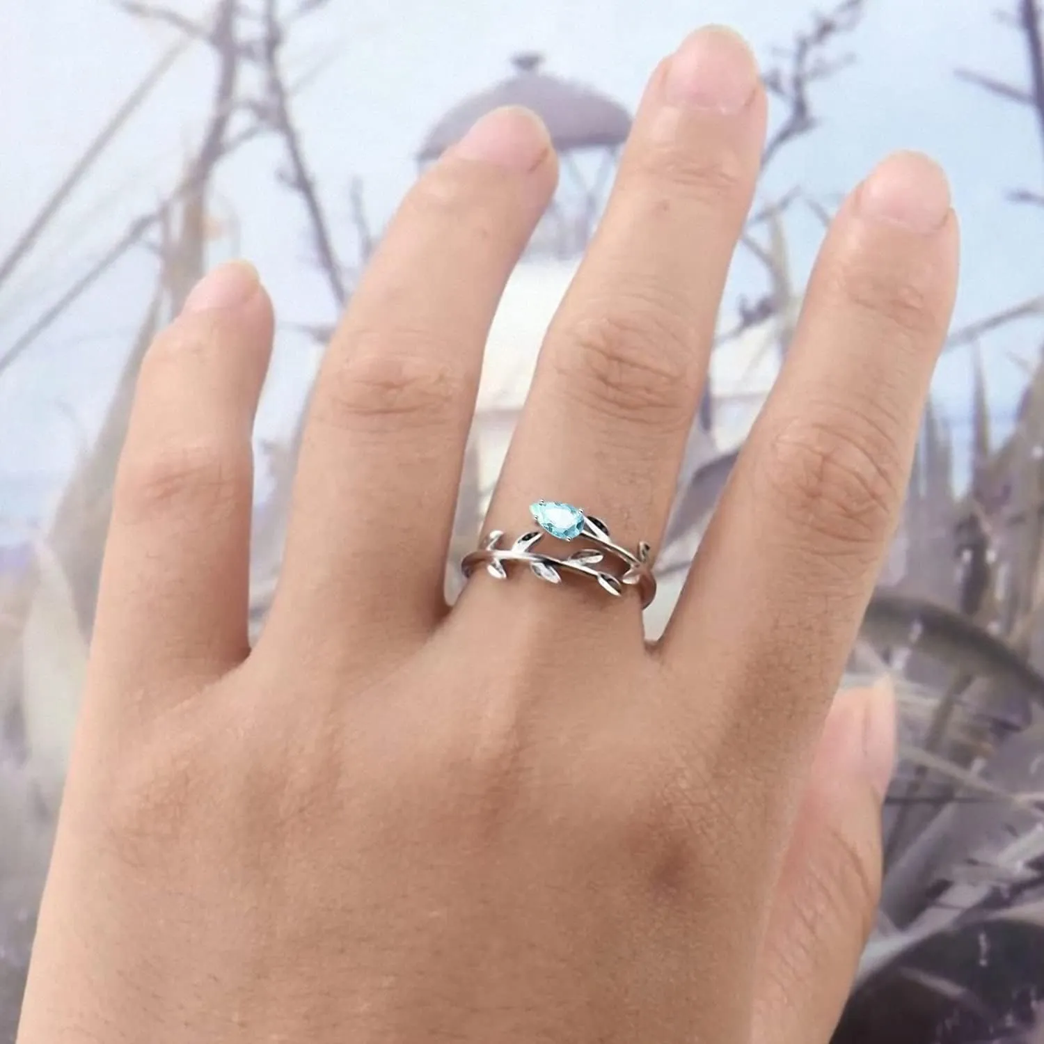 PRAYMOS 925 Sterling Silver Leaf Birthstone Rings Adjustable Open Ring for Women with Jewelry Box Size 7-9