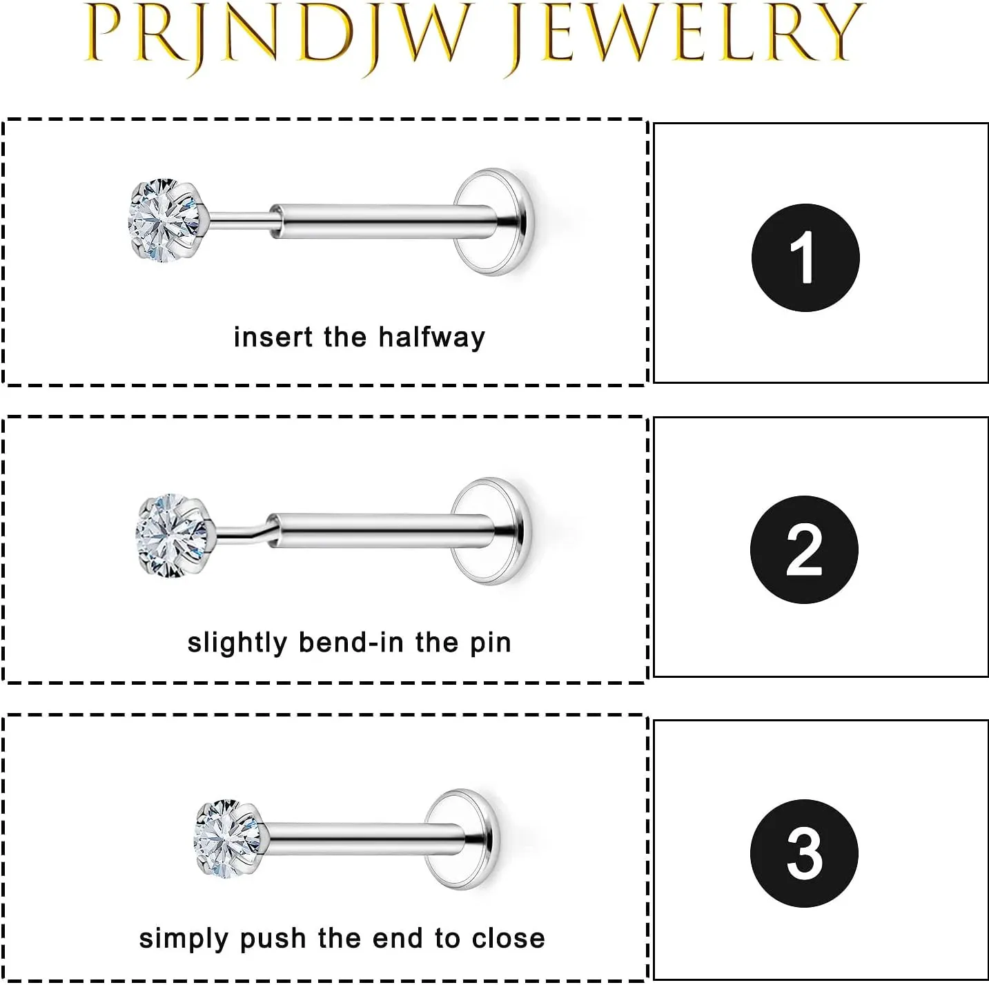 Prjndjw 16G 18G 20G Flat Back Nose Rings Studs Earrings Surgical Steel Threadless Nose Studs Straight Cartilage Earrings for Women Men Diamond CZ 1.5mm 2mm 2.5mm 3mm Silver Labret Jewelry lip Rings