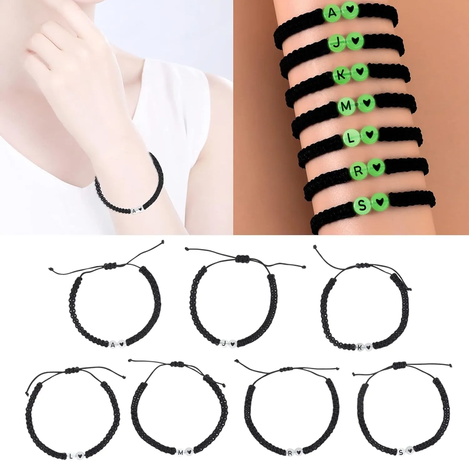 Promise Couple Bracelets For Women Simple Cute Luminous Round Bead Braid Bracelet Friendship Aesthetic Jewelry Gift, 1 Piece