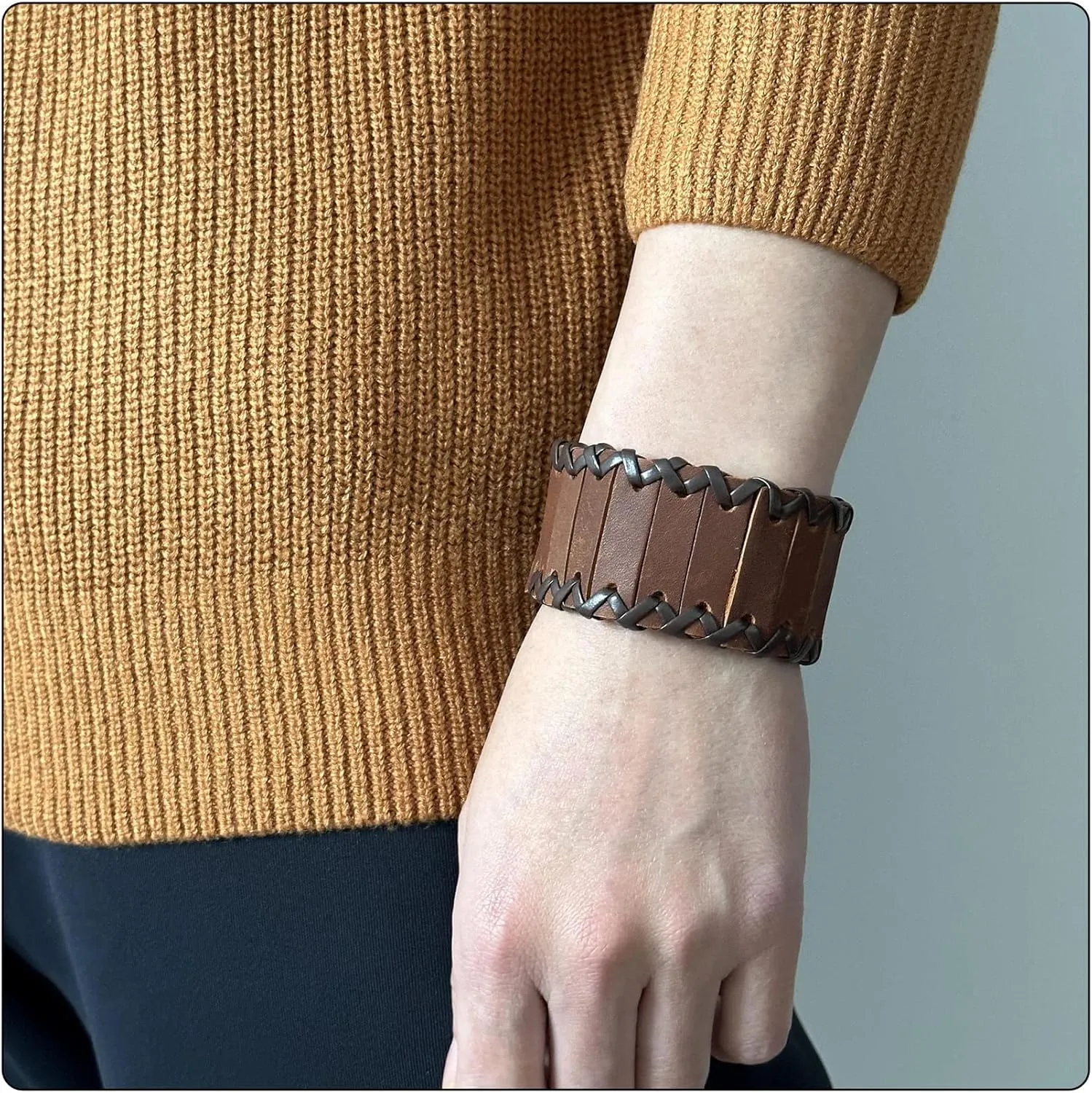 Punk Rock Braided Wristband Wide Leather Cuff Bracelets