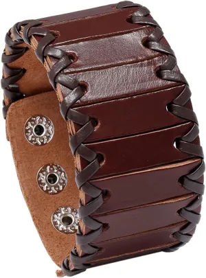 Punk Rock Braided Wristband Wide Leather Cuff Bracelets