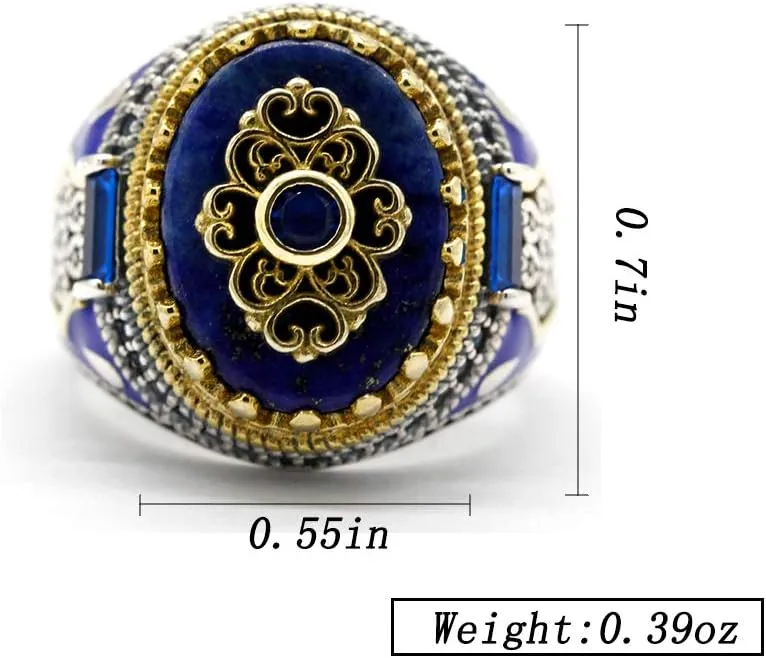 Qida S925 Stamp Sterling Silver Onyx/Lapis Lazuli Ring for Men Female Turkish Handmade Vintage Luxury Band