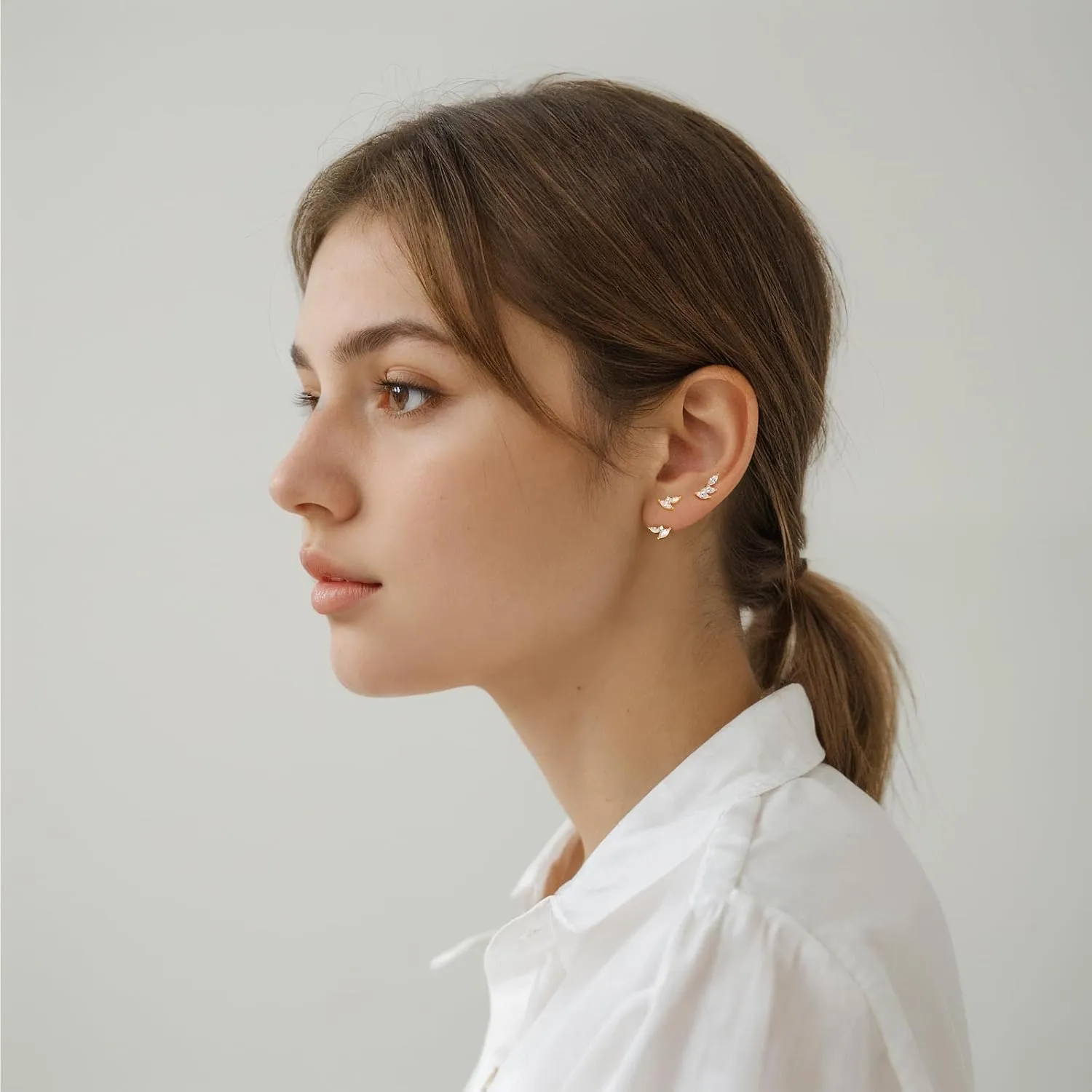 QUINBY Dainty Stud Earrings For Women,925 Sterling Silver Earring Sets For Multiple Piercing,Cartilage Hypoallergenic Earring Jackets For Sensitive Ears