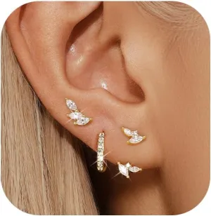 QUINBY Dainty Stud Earrings For Women,925 Sterling Silver Earring Sets For Multiple Piercing,Cartilage Hypoallergenic Earring Jackets For Sensitive Ears
