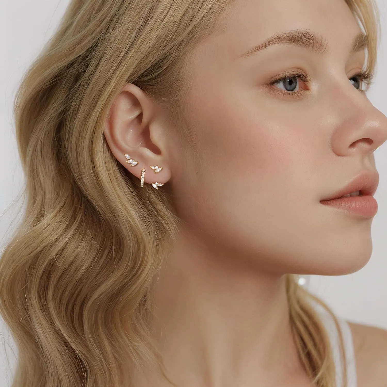 QUINBY Dainty Stud Earrings For Women,925 Sterling Silver Earring Sets For Multiple Piercing,Cartilage Hypoallergenic Earring Jackets For Sensitive Ears