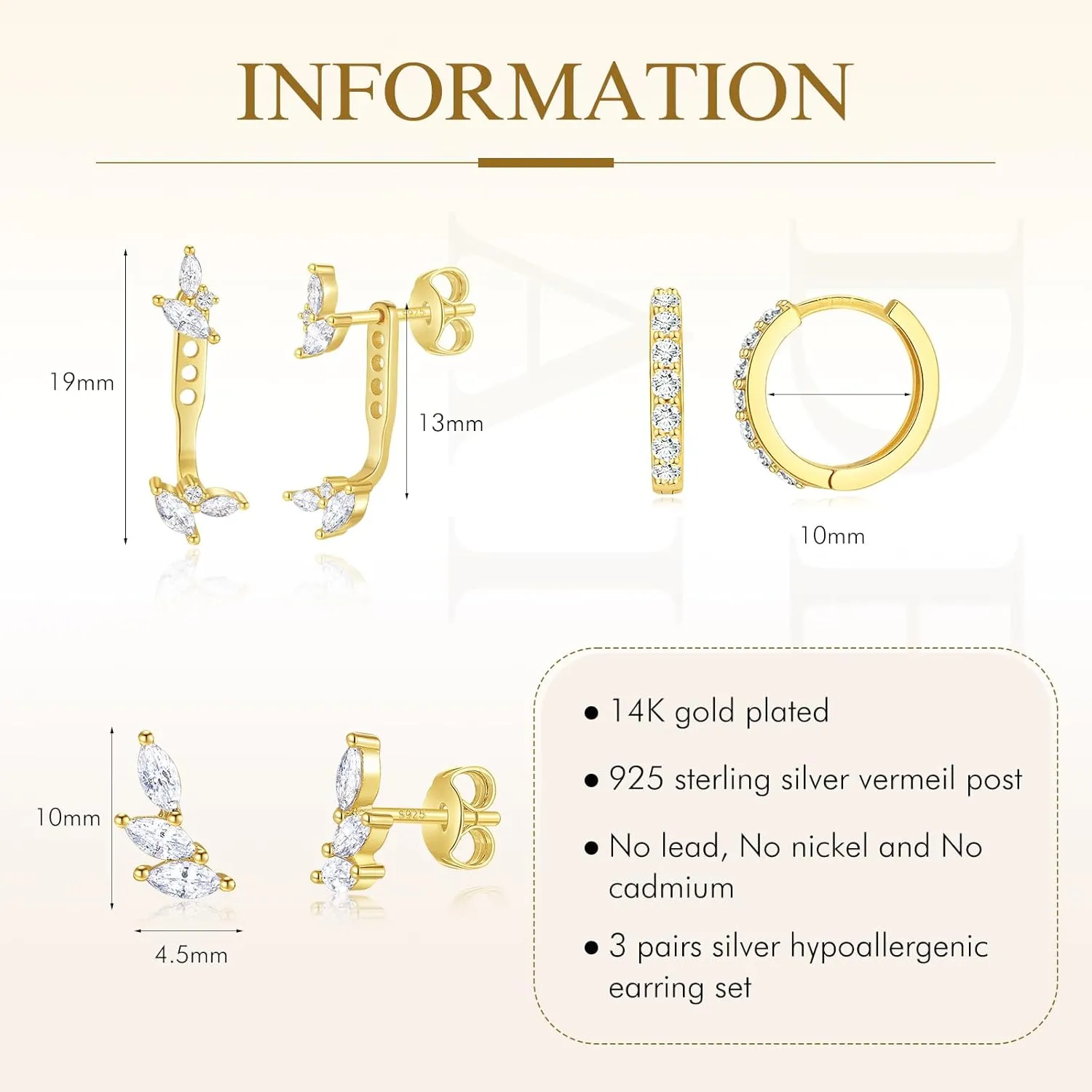 QUINBY Dainty Stud Earrings For Women,925 Sterling Silver Earring Sets For Multiple Piercing,Cartilage Hypoallergenic Earring Jackets For Sensitive Ears