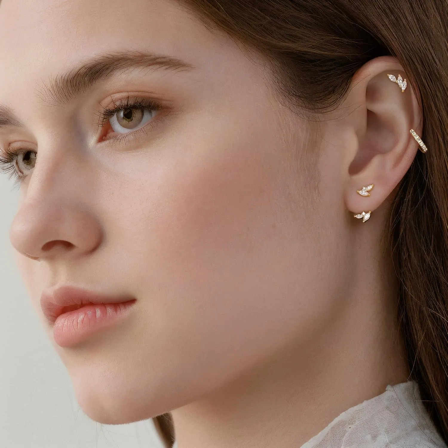 QUINBY Dainty Stud Earrings For Women,925 Sterling Silver Earring Sets For Multiple Piercing,Cartilage Hypoallergenic Earring Jackets For Sensitive Ears