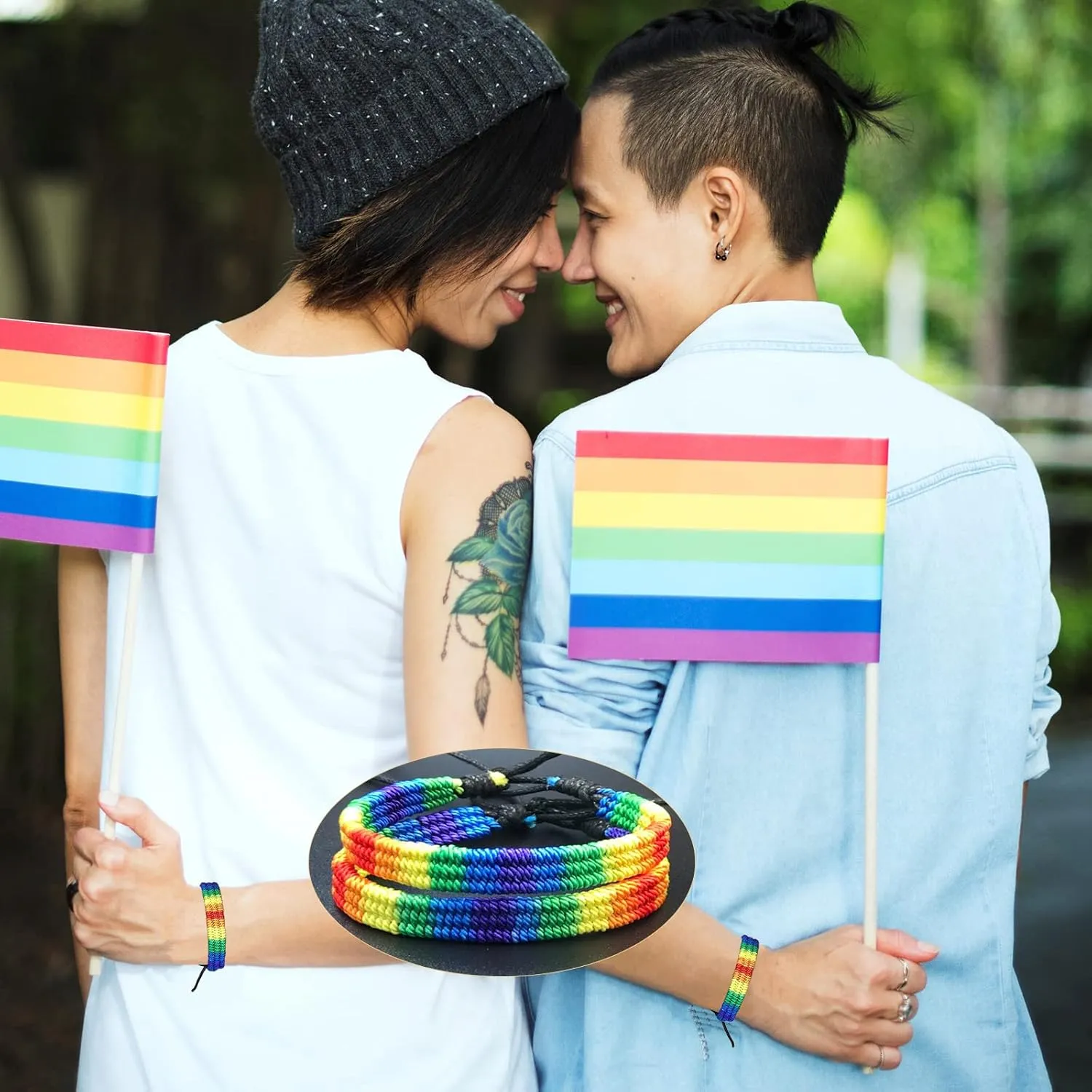 Rainbow LGBT Pride Bracelet for Lesbian Gay Bisexual Adjustable LGBTQ Pride Bracelets Handmade Braided Wristband Pride Month Friendship Bracelet Gifts for Men Women Bulk