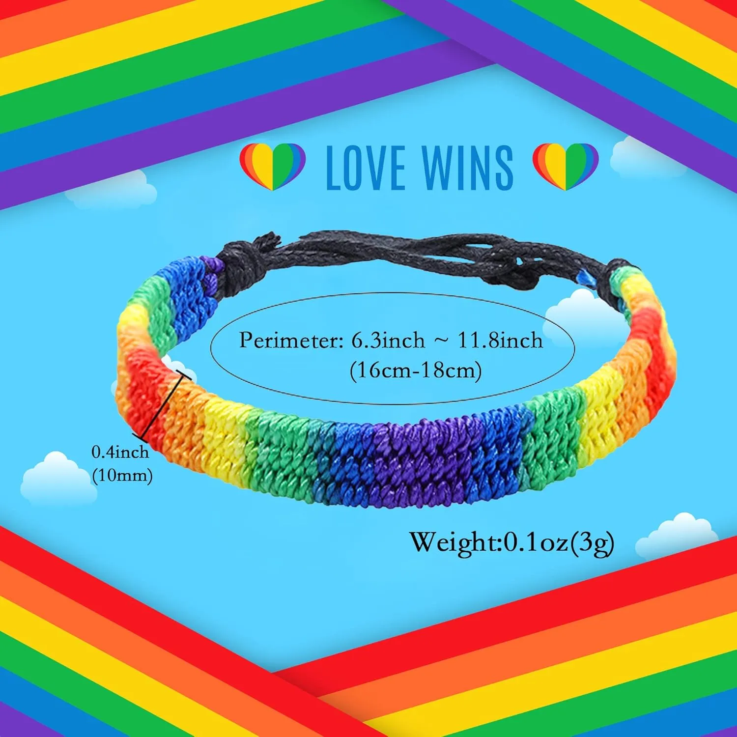 Rainbow LGBT Pride Bracelet for Lesbian Gay Bisexual Adjustable LGBTQ Pride Bracelets Handmade Braided Wristband Pride Month Friendship Bracelet Gifts for Men Women Bulk