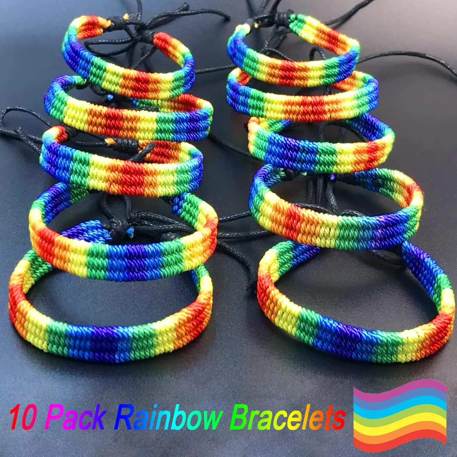 Rainbow LGBT Pride Bracelet for Lesbian Gay Bisexual Adjustable LGBTQ Pride Bracelets Handmade Braided Wristband Pride Month Friendship Bracelet Gifts for Men Women Bulk