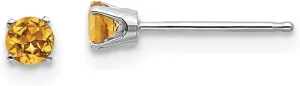 Real 14k White Gold 3mm Citrine Yellow November Gemstone Stud Earrings 3mm