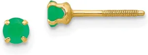 Real 14k Yellow Gold 3mm Emerald Green May Gemstone Studs Earrings 3mm