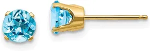 Real 14k Yellow Gold 5mm Blue Topaz Studs Earrings - December 5mm