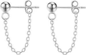 Reffeer Minimalist Ball Earrings with Chain Dangle Earrings for Women Teens Dangle Earrings Studs Cute Solid 925 Sterling Silver Earrings