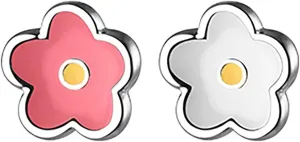 Reffeer Solid 925 Sterling Silver Cute Flower Earrings Studs for Teens Small Color Flower Studs Earrings Hypoallergenic