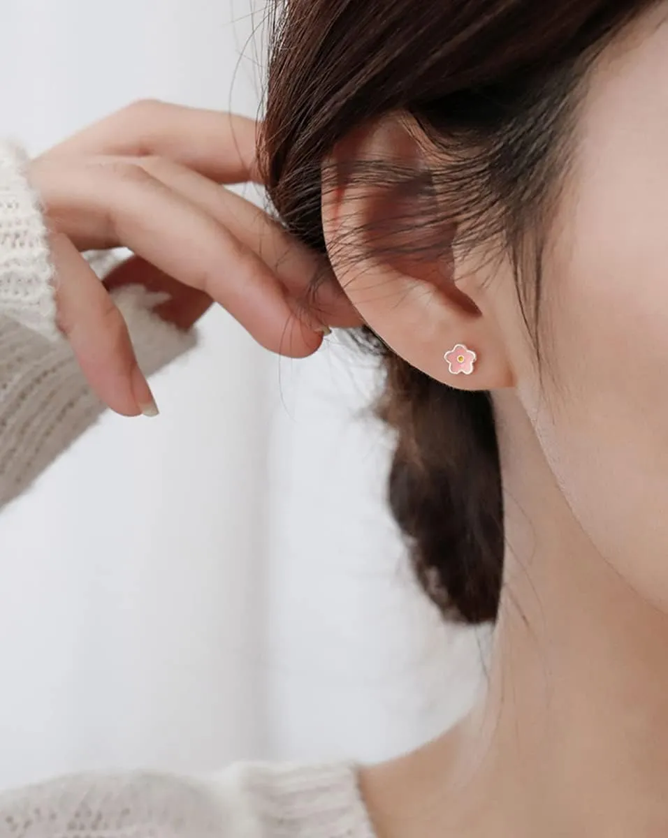 Reffeer Solid 925 Sterling Silver Cute Flower Earrings Studs for Teens Small Color Flower Studs Earrings Hypoallergenic