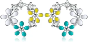 Reffeer Solid 925 Sterling Silver CZ Flower Stud Earrings for Women Teens Flower Spring Stud Earrings