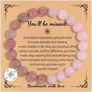 Retirement Gifts For Women, Coworker Farewell Friendship Beaded Natural Stone Compass Inspirational Bracelets Men Dainty Jewelry