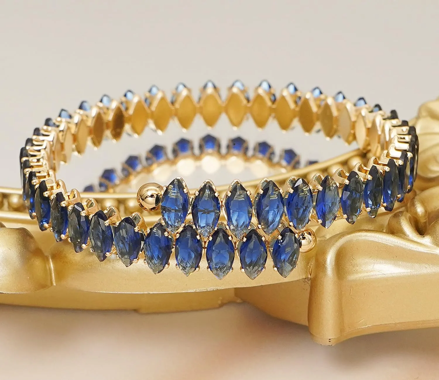 Rhinestone Cuff Bracelet Cubic Zirconia Tennis Bracelets Open Adjustable Elastic Bangle for Women