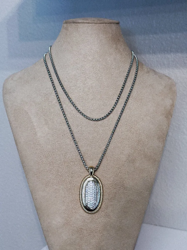 Rhinestone Pendant Necklace Mixed Metal