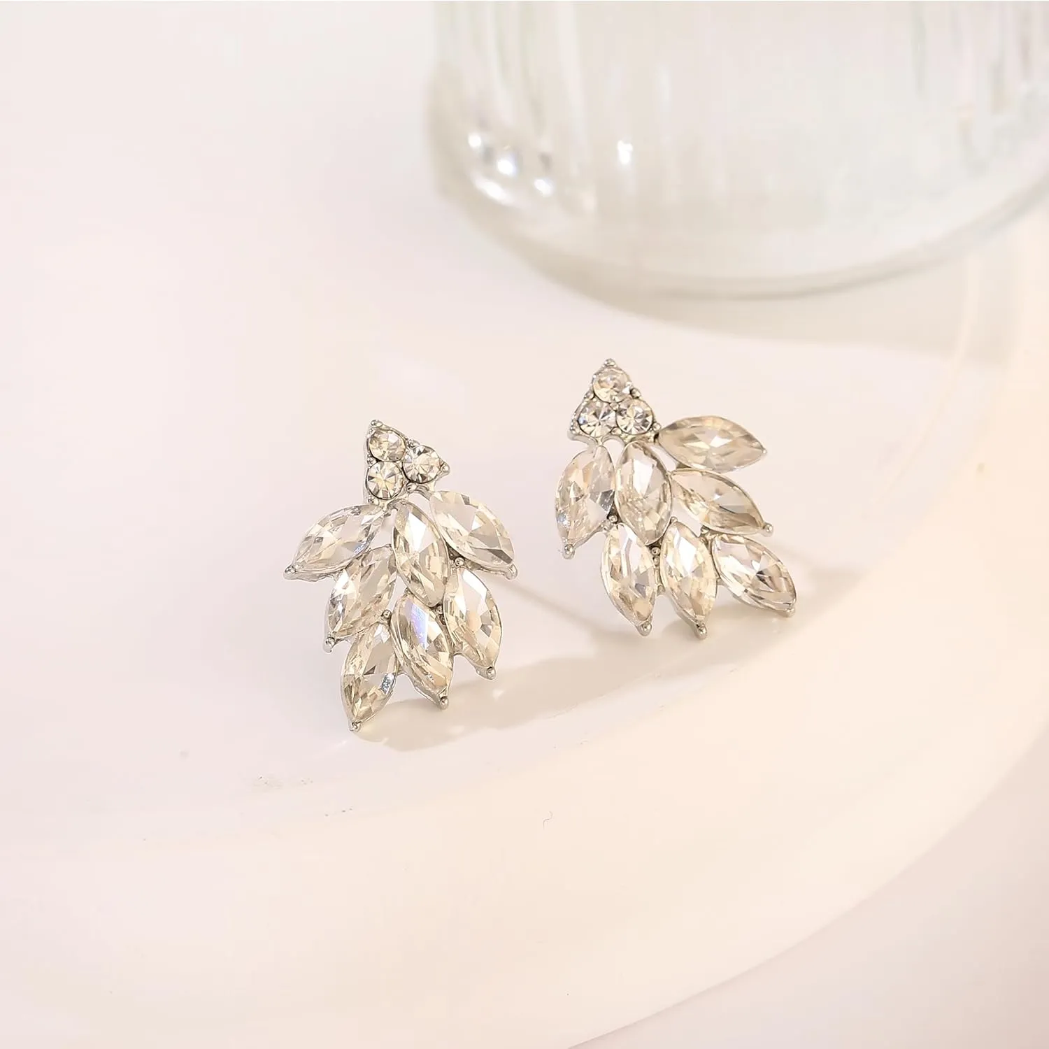 Rhinestone Stud Earrings for Women Small Dainty Crystal Cluster Drop Earrings for Girls Cute Costume Jewelry for Bridal Wedding Party Gift