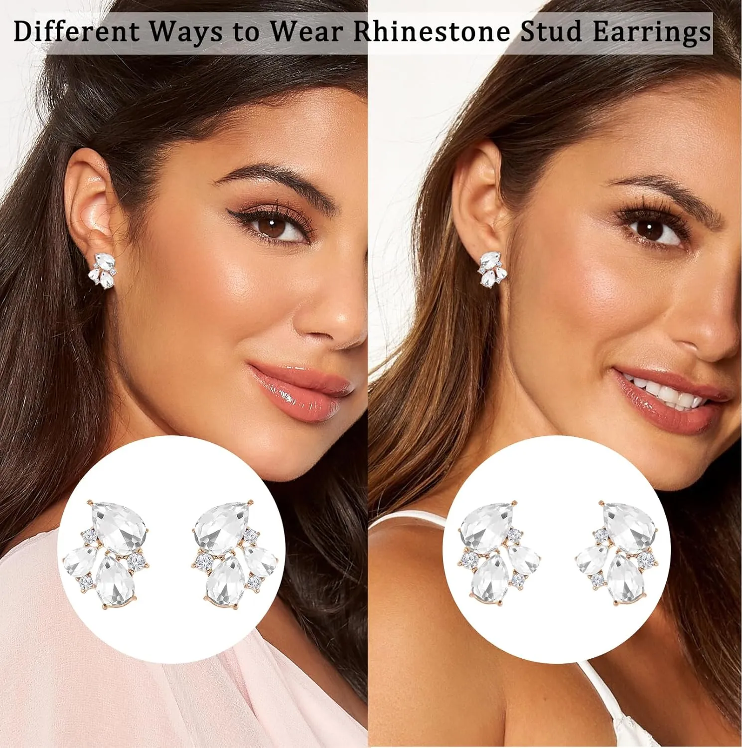 Rhinestone Stud Earrings Small Fancy Crystal Cluster Earrings for Women Brides Dainty Marquise Stud Earrings for Wedding Party Prom Jewelry Gift