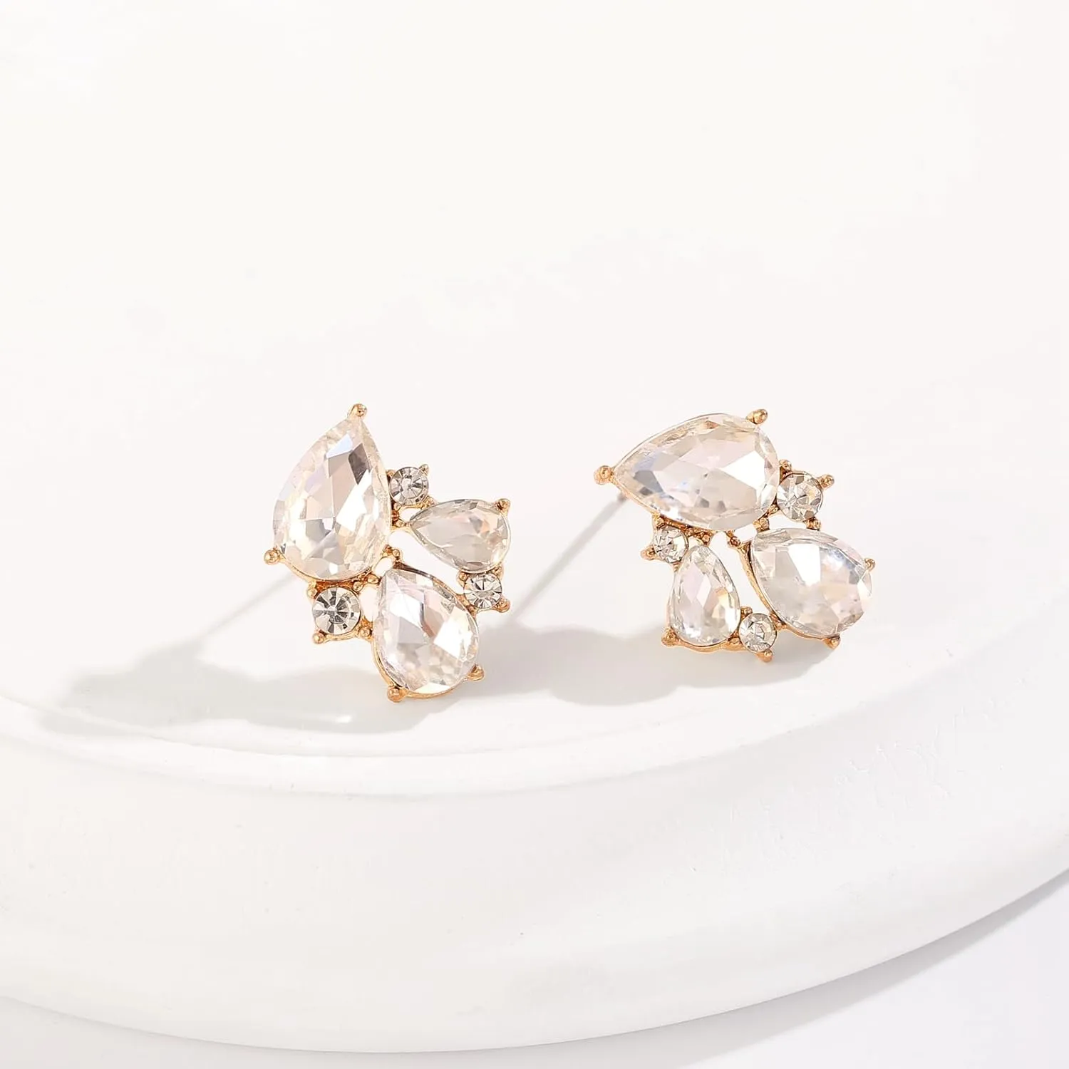 Rhinestone Stud Earrings Small Fancy Crystal Cluster Earrings for Women Brides Dainty Marquise Stud Earrings for Wedding Party Prom Jewelry Gift