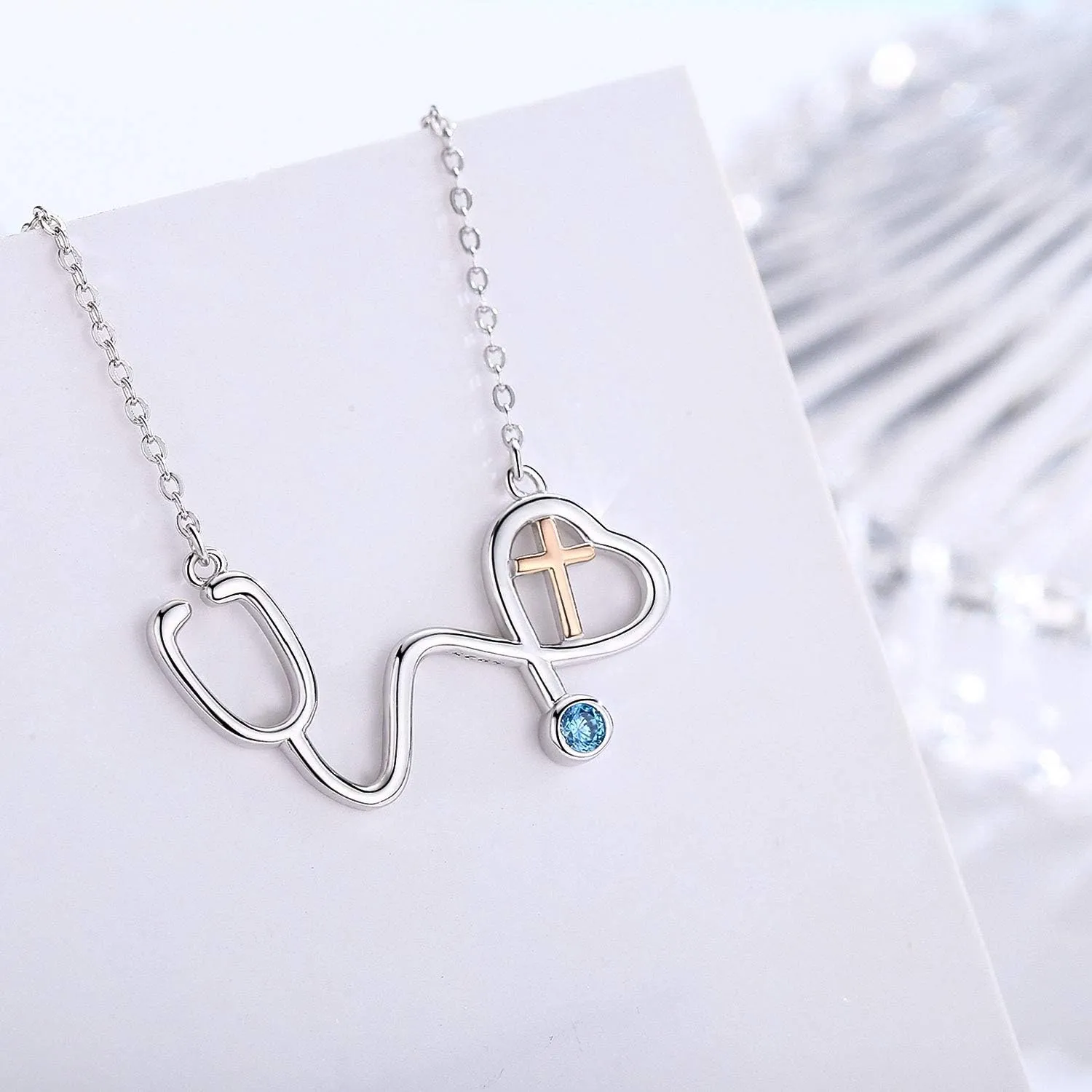 RN Caduceus/Stethoscope Nurse Necklace for Nurses Doctors 925 Sterling Silver Cross Caregiver Necklaces Nursing Themed Jewelry Birthday Graduation Gifts