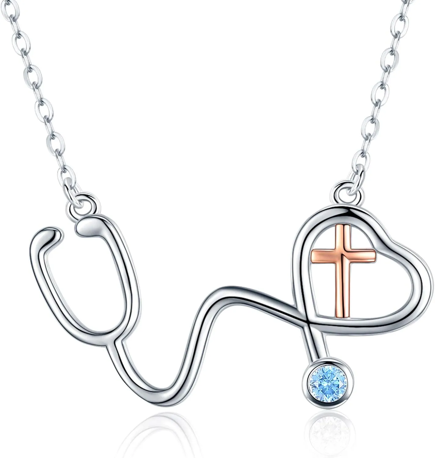 RN Caduceus/Stethoscope Nurse Necklace for Nurses Doctors 925 Sterling Silver Cross Caregiver Necklaces Nursing Themed Jewelry Birthday Graduation Gifts