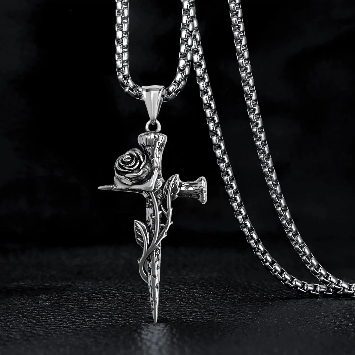 Rose Cross Necklaces for Men Cross Chain for Men&Women Silver Stainless Steel Cross Pendant for Men Double-sided Detachable Nail Cross Pendant