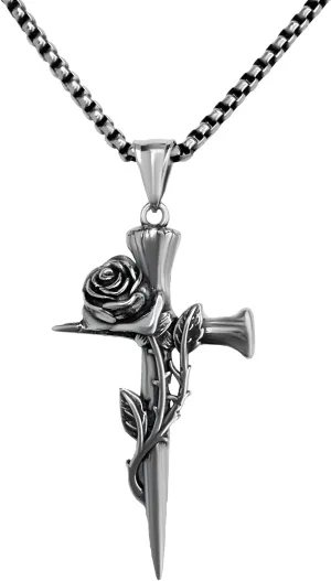 Rose Cross Necklaces for Men Cross Chain for Men&Women Silver Stainless Steel Cross Pendant for Men Double-sided Detachable Nail Cross Pendant