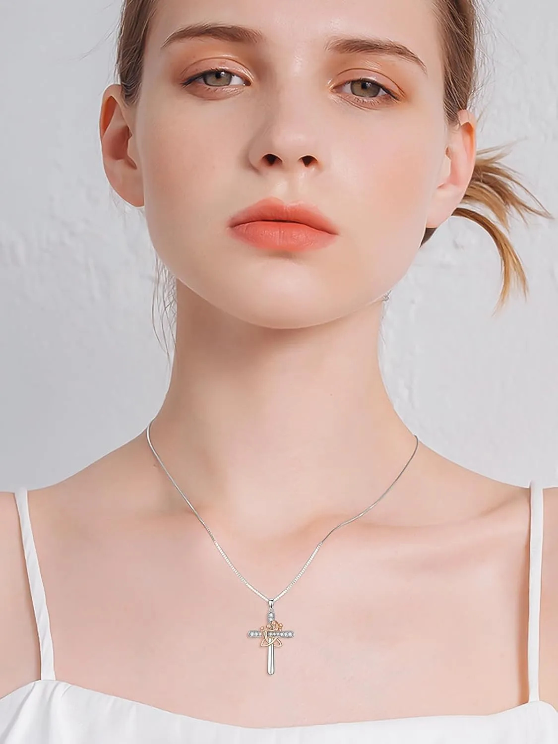 Rose Flower Love Necklaces Sterling Silver Cross Pendant Jewelry Gifts for Mom/Grandma/Nana/Love/Daughter I Love You Forever Necklace