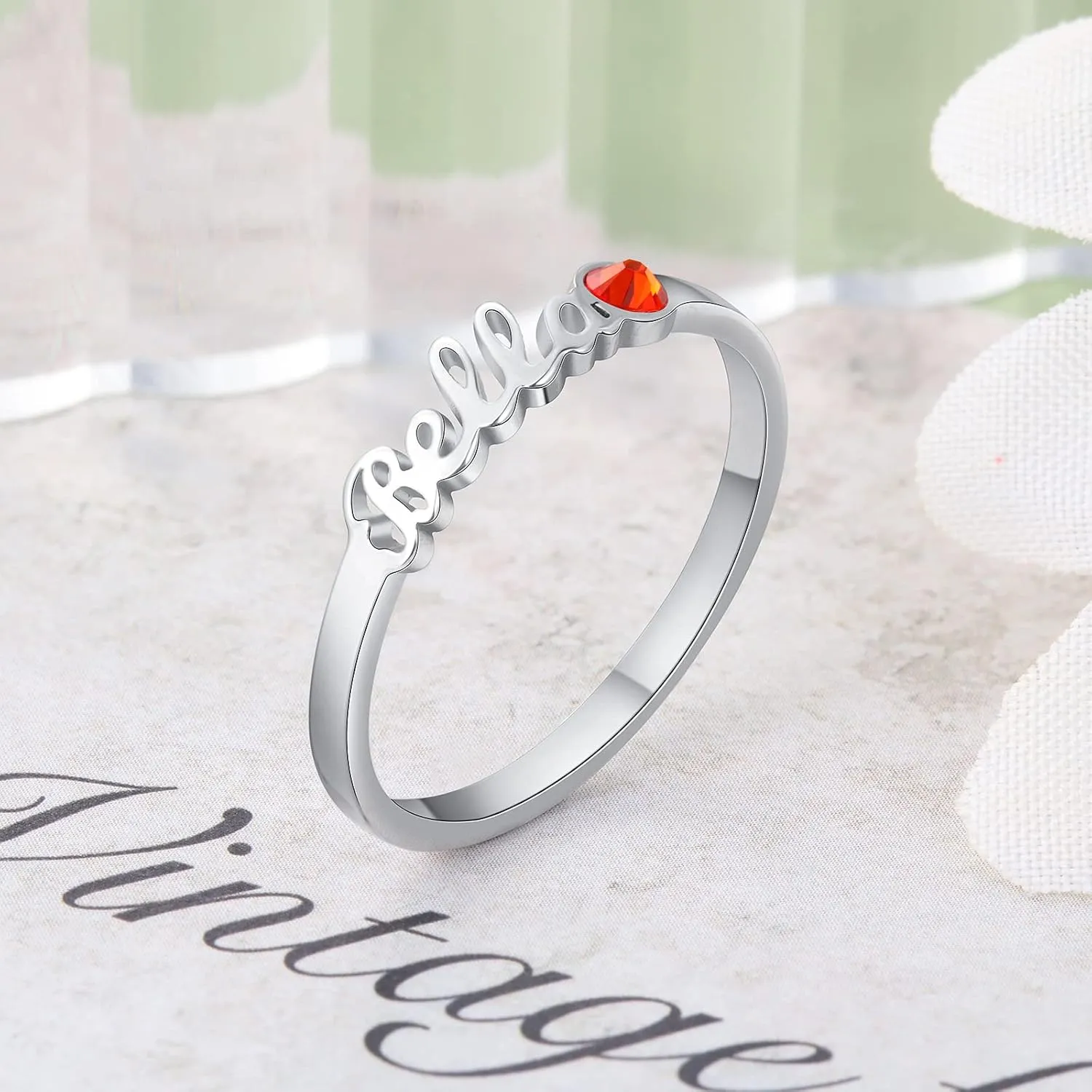 ROSI Personalized Silver Name Rings for Women,Custom Names Ring with Any Names Mother Daughter Ring Christmas Jewelry Gifts,Matching Rings Promise Rings for Couples,Mother Birthstone Rings