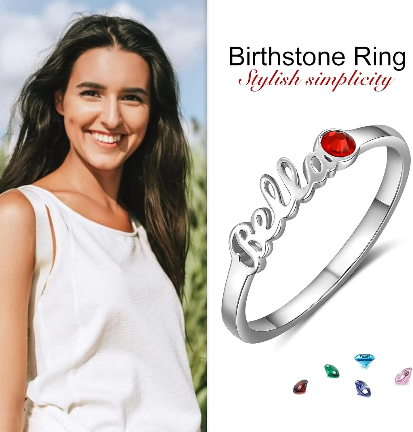ROSI Personalized Silver Name Rings for Women,Custom Names Ring with Any Names Mother Daughter Ring Christmas Jewelry Gifts,Matching Rings Promise Rings for Couples,Mother Birthstone Rings