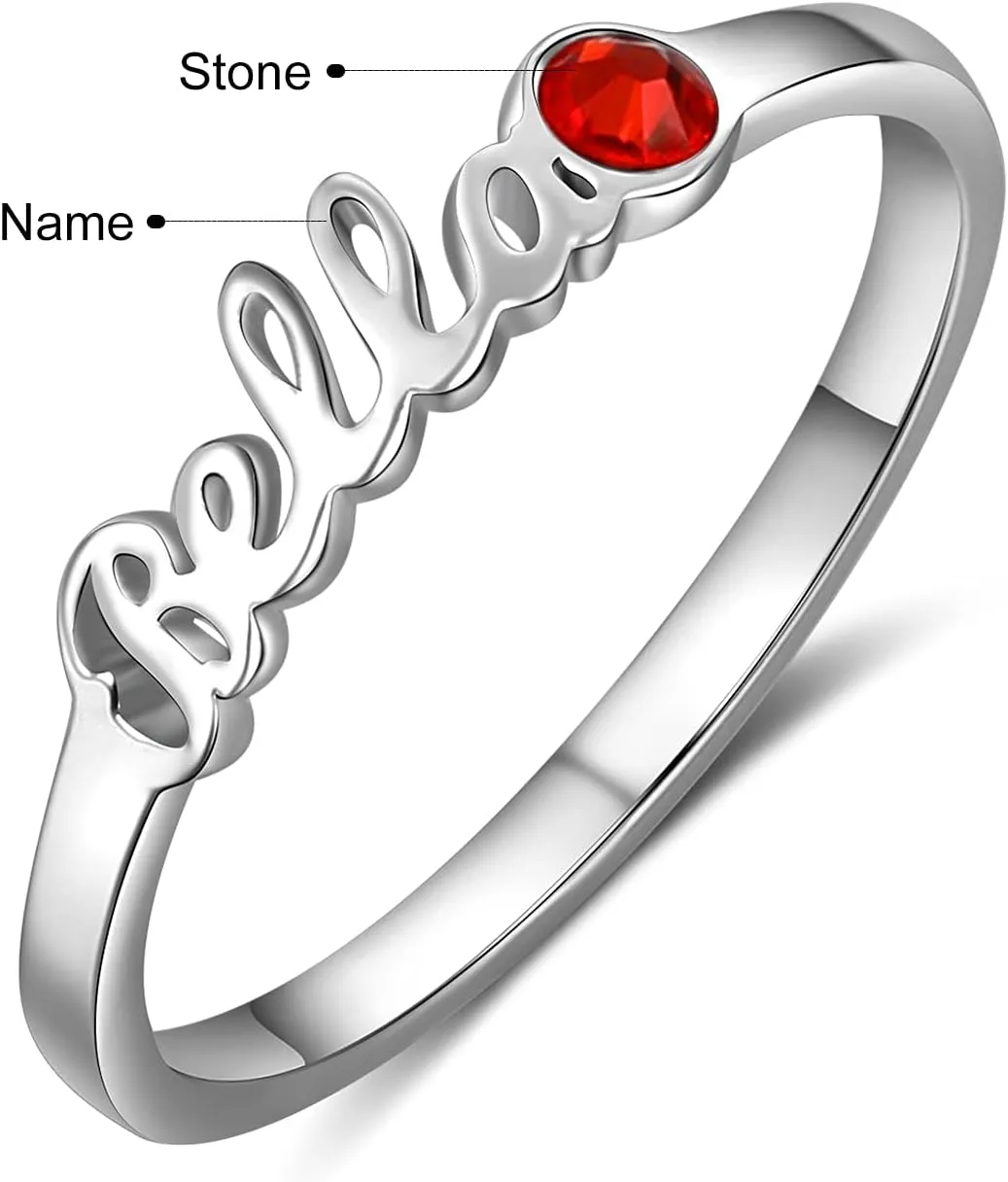 ROSI Personalized Silver Name Rings for Women,Custom Names Ring with Any Names Mother Daughter Ring Christmas Jewelry Gifts,Matching Rings Promise Rings for Couples,Mother Birthstone Rings