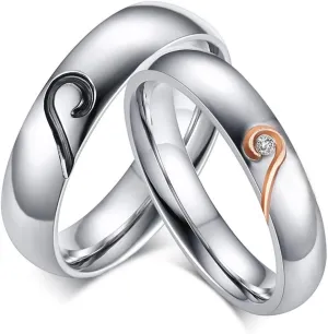 ROWAG 5MM Stainless Steel Mens Promise Heart Shape Couple Wedding Rings 4MM Womens Cubic Zirconia CZ for Him and Her Engagement Bands