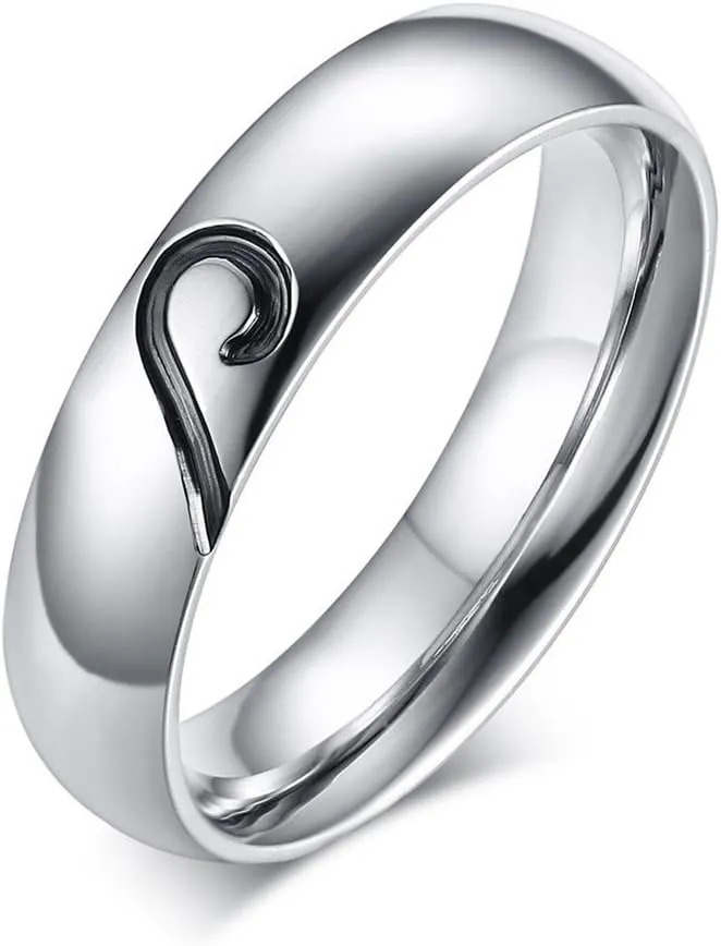 ROWAG 5MM Stainless Steel Mens Promise Heart Shape Couple Wedding Rings 4MM Womens Cubic Zirconia CZ for Him and Her Engagement Bands