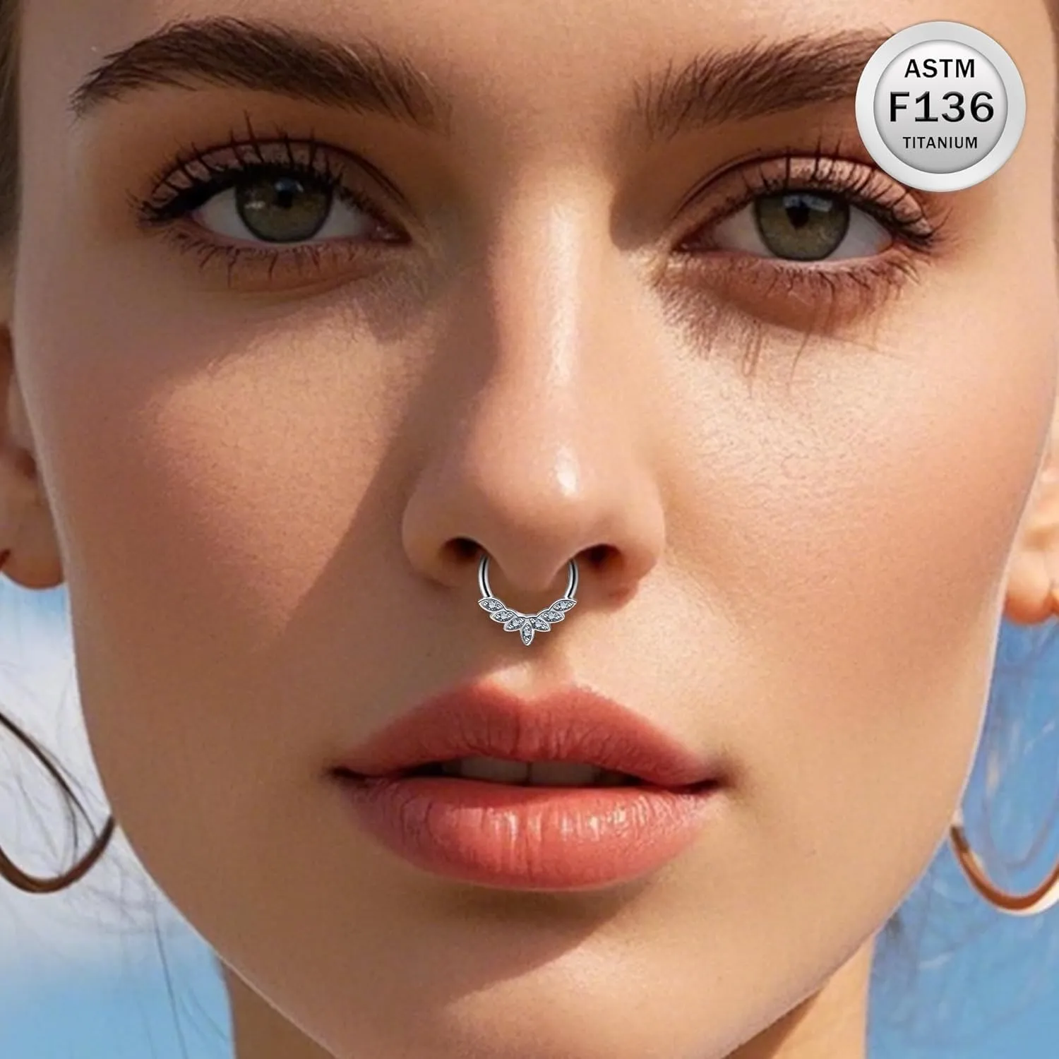 Ruifan 20G 18G 16G Titanium Nose Rings Hoops for Women Square Crown CZ Leaf Flower Clicker Hinged Septum Nose Ring Lip Helix Cartilage Hoop Earring Daith Rook Conch Body Piercing Jewelry for Women