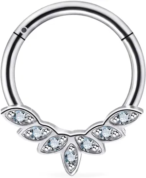 Ruifan 20G 18G 16G Titanium Nose Rings Hoops for Women Square Crown CZ Leaf Flower Clicker Hinged Septum Nose Ring Lip Helix Cartilage Hoop Earring Daith Rook Conch Body Piercing Jewelry for Women