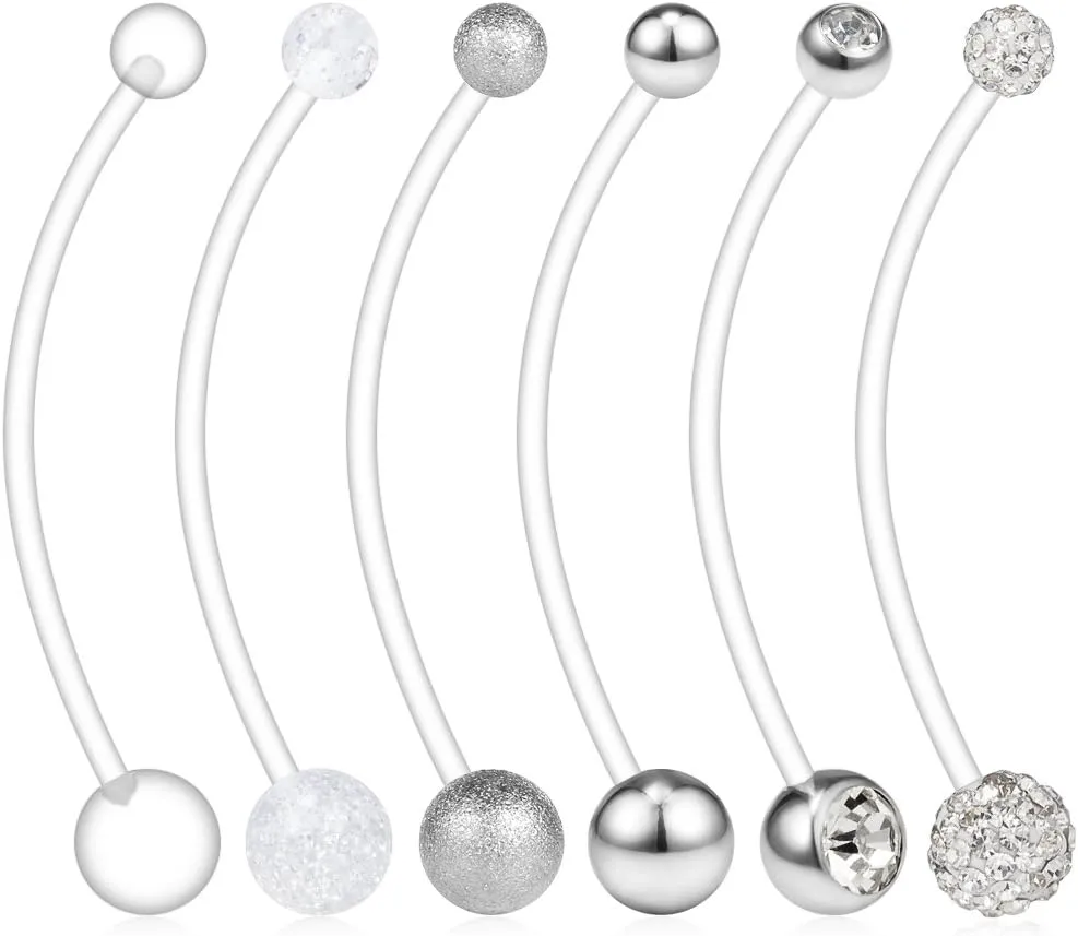 Ruifan 6PCS Mix Style Pregnancy Sport Maternity Flexible Bioplast Belly Navel Button Ring Retainer 14G 1 1/2Inch (38mm)